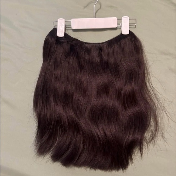 Dark brown hidden crown halo extension professionally cut